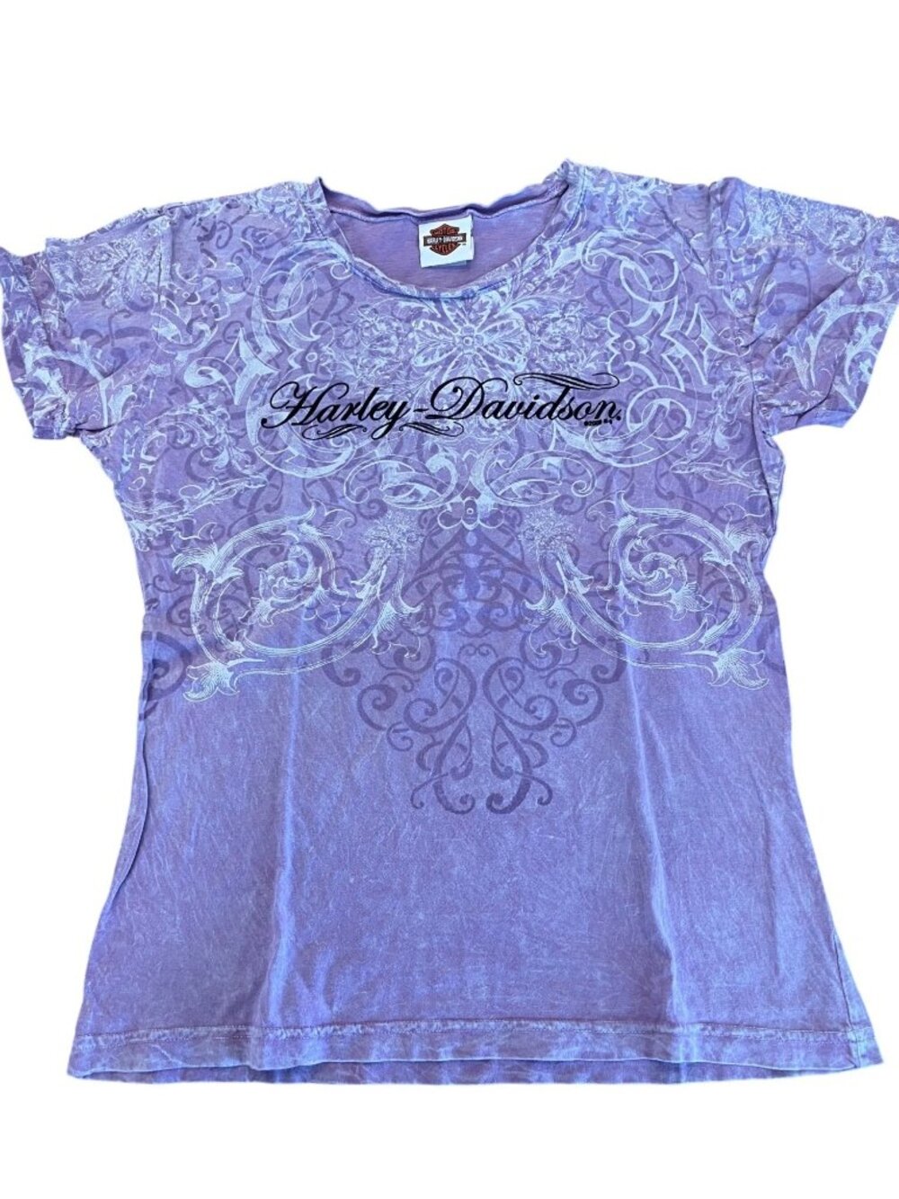 Harley Davidson Y2K Purple Short Sleeve T-Shirt Floral Graphic Women's Size M